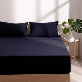 Dreamaker King Single Fitted Combo Microfiber Sheet Set, Ultra Soft Plush Pre Washed Microfibre Bedding, Extra Deep 40cm Fitted Sheet & 1 Pillowcase, 2 Pieces, Navy, King Single Bed