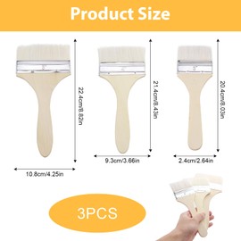 Pack of 3 Paddle Surface Brushes, Flat Brush Set 3/4/5 Inch Brush with Poplar Handle, Wool Bristles & Stainless Steel Frame for Oil, Acrylic, Watercolour, Reusable Artist Brushes for Precise Painting