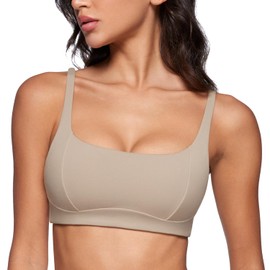 INGIA Sujetador Deportivo Mujer con Cuello Redondo y Tirantes Finos Acolchado de Bajo Impacto Yoga Bandeau Brasier sin Vaillas de Entrenamiento Arena Mediano
