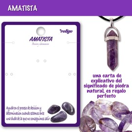 Natural Point Stone Pendant - Necklace with 45cm Waxed Black Thread Chain - Semi Precious Stones, Stone, Amethyst