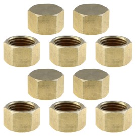 LUORNG 10PCS 1/4 NPT Female Brass Compression Cap Gold Globe Valve Cap Hexagonal Thread Pipe Fitting Pipe End Sealing Cap Suitable for Air Conditioning Water Air Gas Pipeline