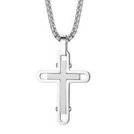 Holizaly Men's Cross Necklace 316L Stainless Steel Pendant White/Gold/Black/Blue Rolo Chain-Gift Box included