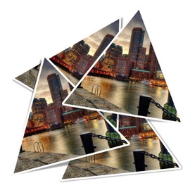 Vinyl Triangle Stickers (Set of 4) 10cm - Boston Skyline at Sunset for Laptops, Tablets, Luggage, Scrap Booking, Fridges #50358