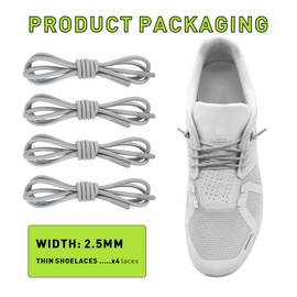 NDTEZUGT 2 Pairs Elastic Shoe Laces for On Cloud 5 Running Sneakers, 1/10" (2.5mm) Thin Tie Stretch Round Bungee Strings Replacement Shoe Laces Tielesss (Grey03, 32''/80cm)
