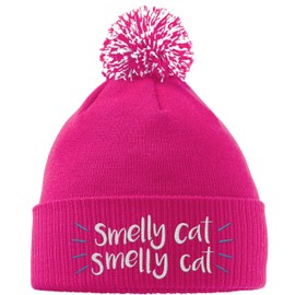 Hippowarehouse Smelly Cat Embroidered Beanie Hat with Bobble Fuchsia