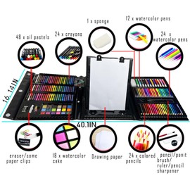 208 PCS Art Supplies, Drawing Art Set Kit for Kids,Teens Artist, Adults Art Set with Double Sided Trifold Easel, Oil Pastels, Crayons, Colored Pencils, Watercolor Pens Gift for Girls Boys Artist,Black