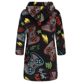 FunnyPaja Boys Soft Fleece Robes Plush Hooded Bathrobes Sleepwear for Kids 1-16 Years Black Cool Game 7-8 Years