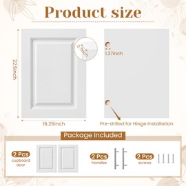 Memorywuu 2 Pcs Built-in Cabinet Doors with Silver Handles 16.25 W x 22.5 H White Kitchen Cabinet Door Replacement for Kitchen, Living Room, Bedroom, Bathroom