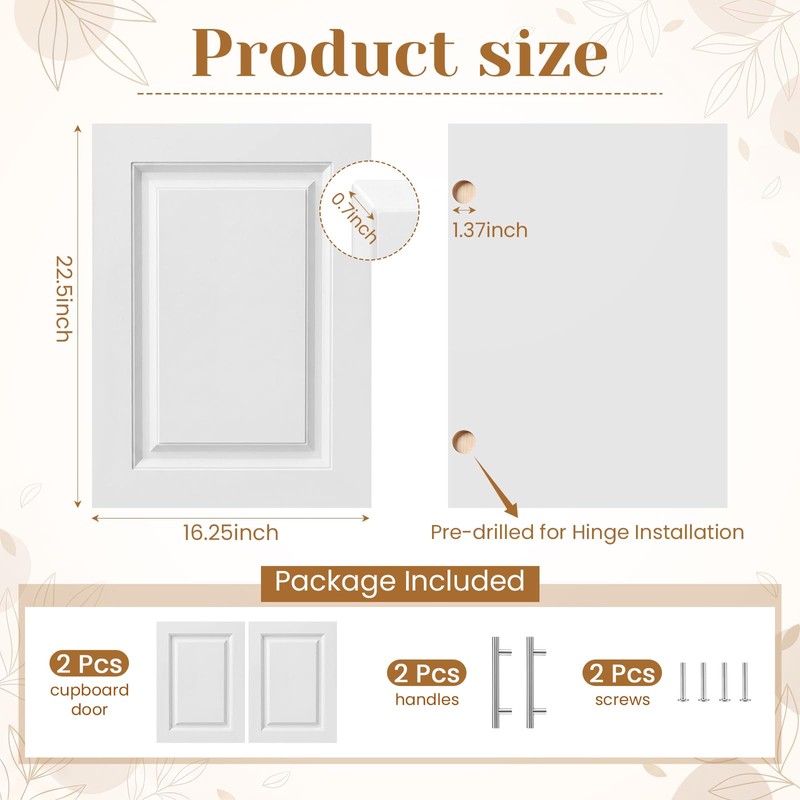 Memorywuu 2 Pcs Built-in Cabinet Doors with Silver Handles 16.25