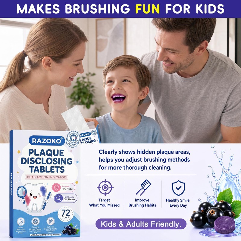 Plaque Disclosing Tablets 72 Count, Dual-Action Indicator for Teeth