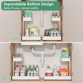 REALINN Expandable Under Sink Organizers and Storage, 2 Tier Under Cabinet Organizer, Heights Adjustable Pull Out Rack for Kitchen Bathroom Laundry, White, 1 Pack