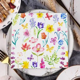 GROVBLE Napkins Flowers, Pack of 40, Napkins Spring Summer Tulip, Ideal for Wedding, Party, Table Decoration, Birthday, Reunion, Disposable Napkins, Girls' Napkins, 33 x 33 cm
