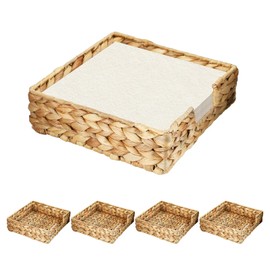 5pcs Handwoven Water Hyacinth, Rattan Napkin Holder, Rustic Farmhouse Decor with Eco-Friendly Wicker Organizer, Square Storage Basket for Kitchen, Bathroom Dining Table, Multi-Use Towel/Paper Tray