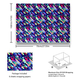 Retro Geometric Gift Wrapping Paper for Women Men Boys, 90s 80s Graffiti Birthday Paper Folded Flat 6 Sheets 20 x 28 inches Per Sheet for 90s 80s Neon Retro Birthday Party Black Light Party