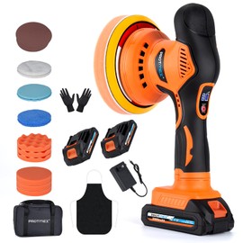 Protmex Cordless Car Buffer Polisher w/ 2x2000mAh 21V Batteries, 6 Inch Car Buffer Waxer Kit, Car Polishing Machine w/Extra 18 PCS Attachments & 6 Variable Speed