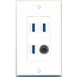 Wallplate City 4 Port 1 Gang Jack Face Cover Coupler 3-5MM 3 USB-3 Wall Plate