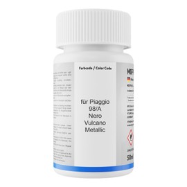 MG PRIME Autolack Lackstift Set für Piaggio 98/A Nero Vulcano Metallic Basislack Klarlack je 50ml