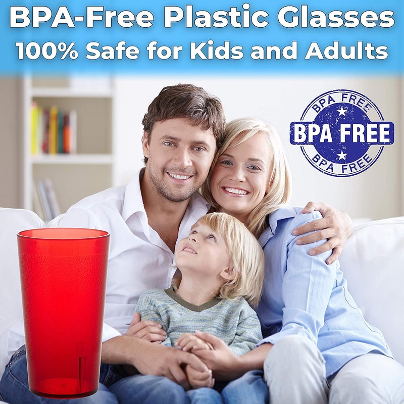Restaurant Grade, BPA-Free 12oz Red Plastic Cups 24pk. Super Durable,
