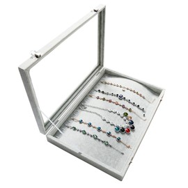 Wudygirl Ice Velvet 20 Hooks Jewelry Showcase for Necklaces Jewelry Box Stackable Glass Top Lockable (Necklace Box)