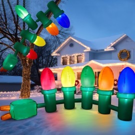 3.3 ft Tall 10 ft Long Giant Inflatable Christmas Light Bulb with LED Lights Outdoor Decoration Xmas Blow up Ornament Built in Automatic Blowers Weights for Outdoor Indoor Yard Garden Lawn Decorations