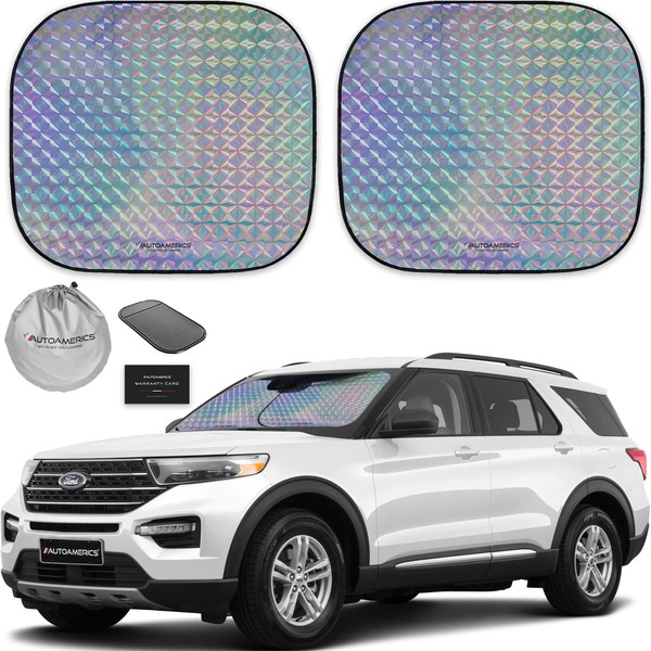 Autoamerics 2-Piece Windshield Sun Shade - Holographic Foldable Car Front