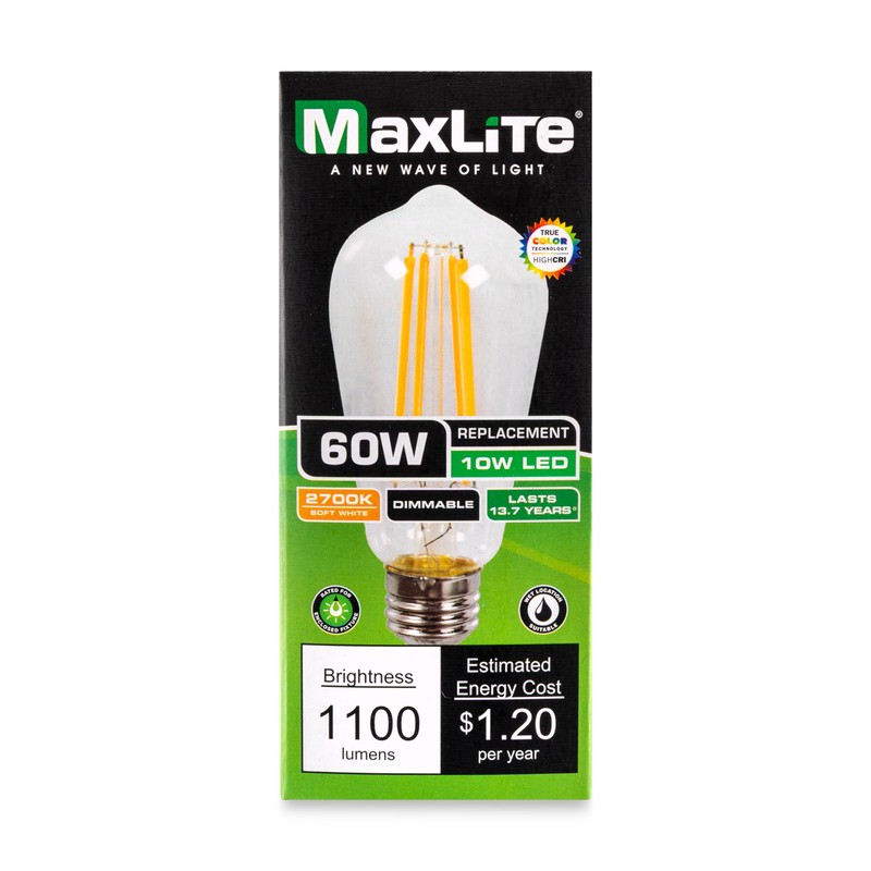 Maxlite F10ST19DLED927/JA81 10W ST19 Dimmable LED Bulb Enclosed Clear Filament,