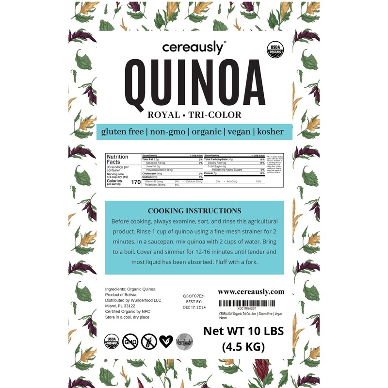CEREAUSLY Organic Tri-Color Quinoa – Premium Royal Quinoa from Bolivia