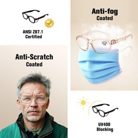 ProtectX Stylish Anti-Fog & Scratch-Resistant Safety Glasses With Readers, UV Protection Goggles, Anti-Impact Lightweight Glasses for Men＆Women Cold Brew Cold Brew Reading 1.0