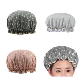 Shower Cap, Hair Cap, 2 Layers, Waterproof, Repeatable, Lightweight, Cute, Hair Beauty, Cosmetic Hat, SPA, Adults, Set of 3