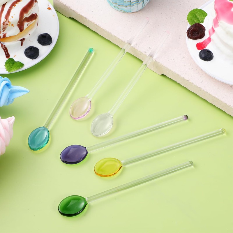 Glass Stirring Spoons Long Handle, 6-Pack Heat-Resistant Coffee Spoon for