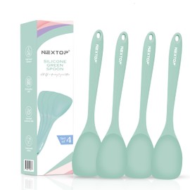 NEXTOP Silicone Spoon Spatula Set of 4 - Heat Resistant Non-Stick Rubber Spoonula, Seamless Silicone Kitchen Scraper Utensil - Mixing, Baking & Cooking Scrapers (Green)