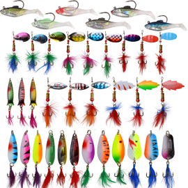 Trout Fishing Lure Roostertail Spinner Lures Kit Metal Spinner Spoon Lure for Trout Bass Walleye Salmon with Feather Tail Treble Hooks Swimbait Soft Swim Shad Bait Inline Spinner Spoon Bait