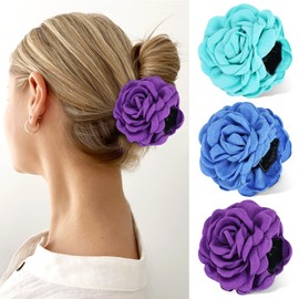 Cinaci 3 Pieces Vintage Rose Flower Hair Claws Clips with Strong Hold Floral Updo Hair Clips Barrettes Accessories for Women Girls