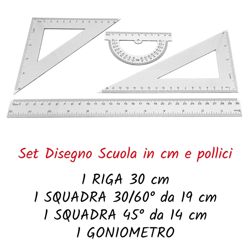 Set of 4 Geometry and Drawing Ruler 30 cm, Triangle