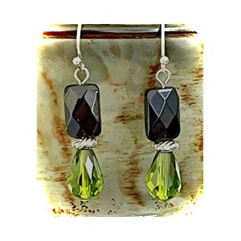 Silver Earrings with Black Glass Beads and Green Crystal Teardrops Jewelry Earrings for Women #3298FE3856