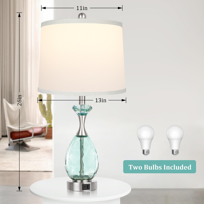 26" Coastal Glass Table Lamps Set of 2, 3-Way Dimmable