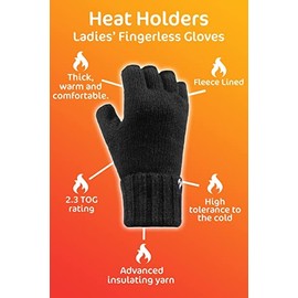 Heat Holders | SockShop | Women's Fingerless Winter Warm Thermal Gloves | Multiple Colors Available | Stay Cozy in Winter | One Size Fits Most | Black