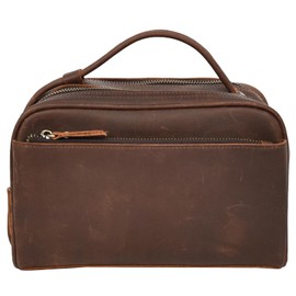 Real Leather Toiletry Bag, Wash Bag Shaving Kit, Cosmetics Pouch Zipper Travel Midnight AYD6 (Rust Brown)
