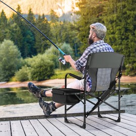 COSTWAY Folding Camping Chair, Heavy-Duty Director Chair Supports 400lbs for Adults with Side Table, Cooler Bag, Storage, Strap, Portable Makeup Chair Suitable for Fishing Picnic, Black