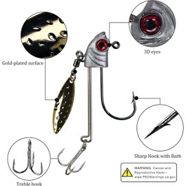 QualyQualy Fishing Jig Heads Bladed Weighted Underspin Jig Heads with Willow Blade for Walleye Bass Crappie Trout 3/5oz 5Pcs