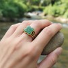 THJEW Vintage Lucky Four-Leaf Clover Natural Aventurine Jade Ring, 18K