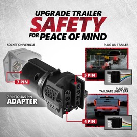 OPT7 7 Pin to 4 and 5 Pin 2 in 1 Trailer Adapter, 7 Way Blade to 4&5 Way Flat Trailer Light Connector for Truck Tow Hitch, 3.75" Long x 1.75" Diameter