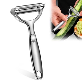 EBQOSK 2 in 1 Stainless Steel Multifunction Julienne and Peeler, Sharp Blade, Ergonomic Handle Heavy Duty Kitchen Peeler Tool for Potato Carrots, Melons