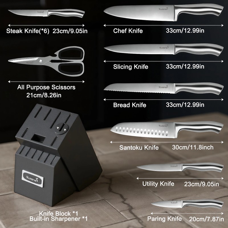 Kuisine Black 15-Piece High Carbon Stainless Steel Kitchen Knife Block