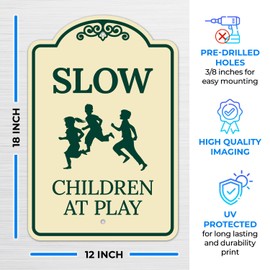 Slow Children at Play with Childrens Graphic Décor Sign, Green Light, 12x18 Inches, ACM, Fade Resistant, Made in USA