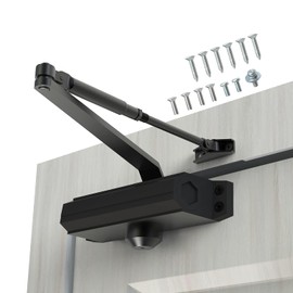 GEKRONE Automatic Door Closer Heavy Duty Fire Prevention Spring Hydraulic Aluminum Alloy Surface Mounted Residential Commerical Grade Door Closer Adjustable Speed Door Weights 99-187 Lbs Size2-Black