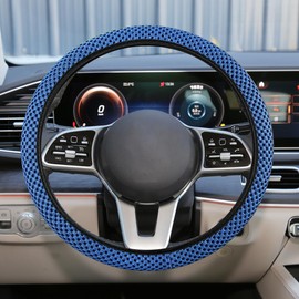 UHANBUT Elastic Stretch Steering Wheel Cover, Anti-Slip 15 inch Microfiber Odorless Breathable Ice Silk Car Steering Wheel Protector, Easy Carry, Warm in Winter & Cool in Summer (Blue)