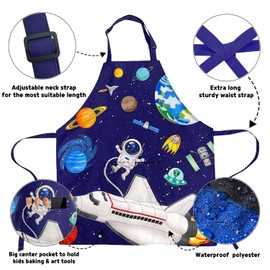 DECOWALL AP-004 Kids Apron – Space Planets for Boys Girls Children Chef Kitchen Apron with Pocket Cooking Baking Painting Crafting Art Gardening Adjustable Strap Gift Little Helper