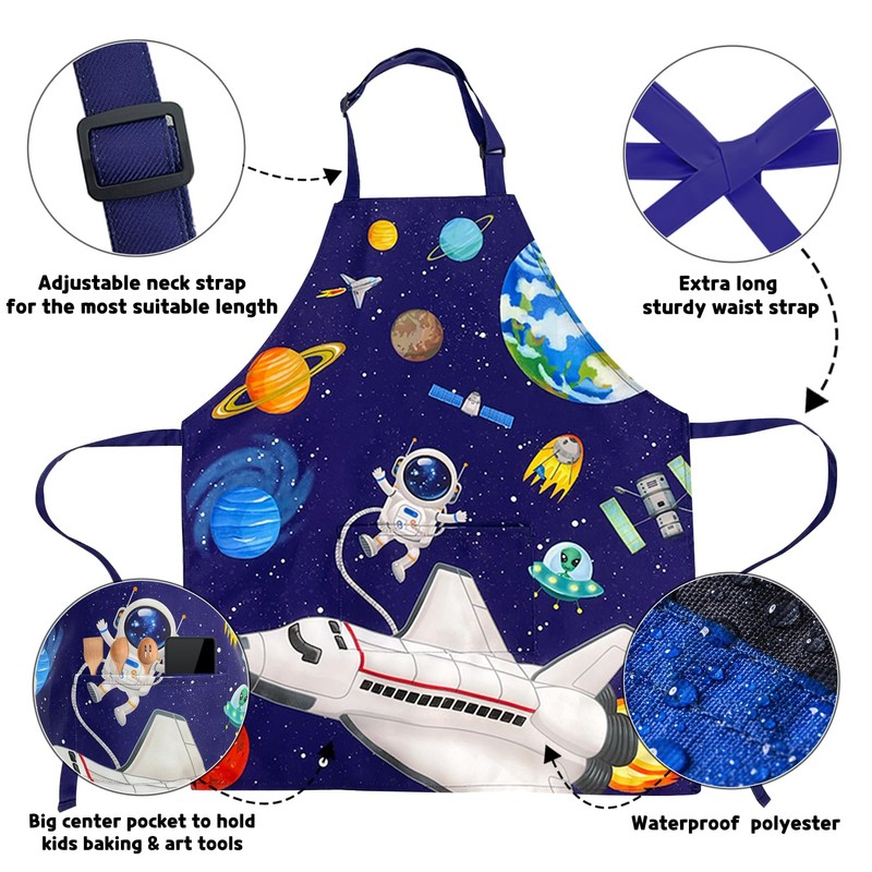 DECOWALL AP-004 Kids Apron – Space Planets for Boys Girls