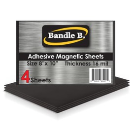 Bandle B. Magnetic Sheets, 8" x 10", Pack of 4. Flexible Magnetic Sheets with Adhesive Backing. Easy Picture Magnets. Thickness 16 mil.